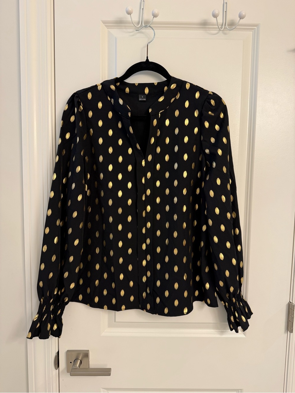 SHEIN Black Blouse with Gold Polka Dot Print